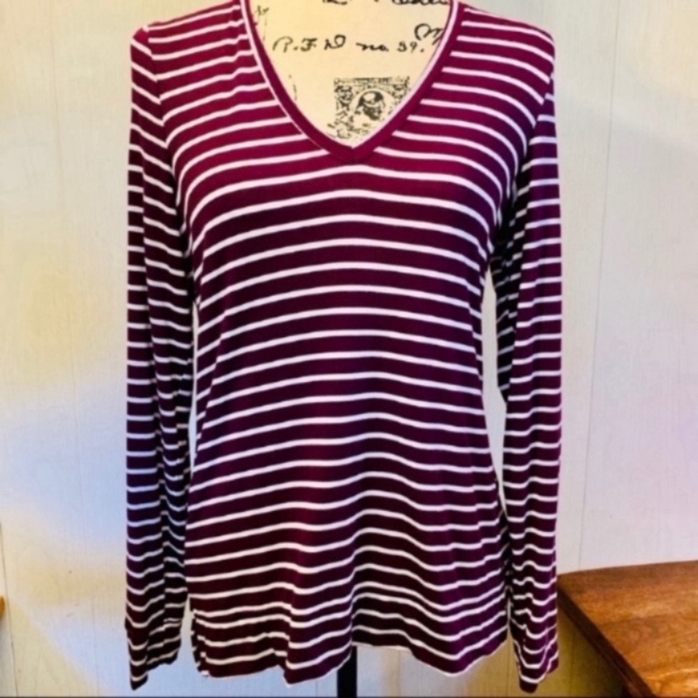 Pink Victoria's Secret Striped V-Neck Long Sleeve Top